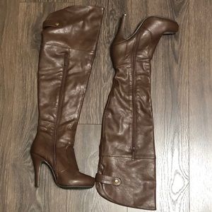 Brown knee-high heel boots
